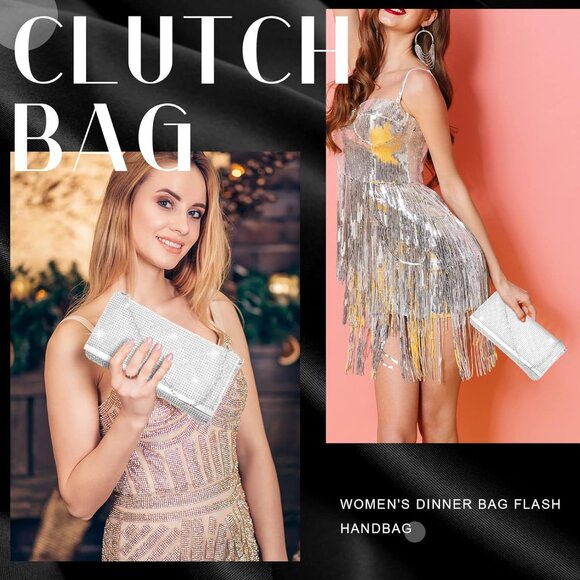 ⚡ Women's Glitter Pearls Evening Rhinestone Detachable Chain Clutch Bag - Picture 5 of 6